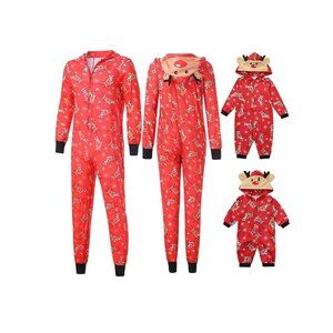 Matching Family Pajamas Reindeer Antler Zipper Onesie RED SZ 2XL / DAD